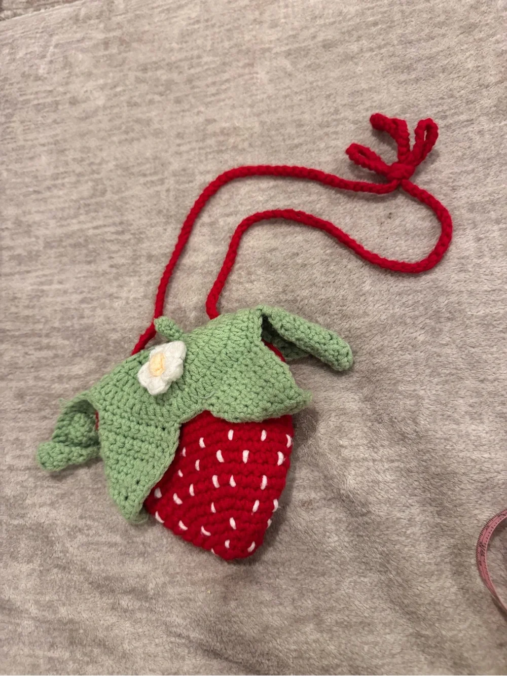 Handmade Red Strawberry Crossbody Bag with Green Leaf Flap